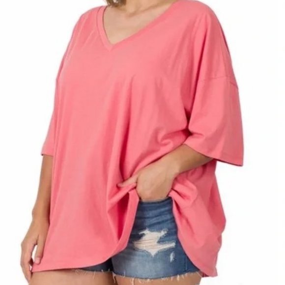 PLUS SIZE, desert rose V neck top - Picture 3 of 3
